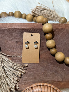 Black Bow with Pearl Earrings