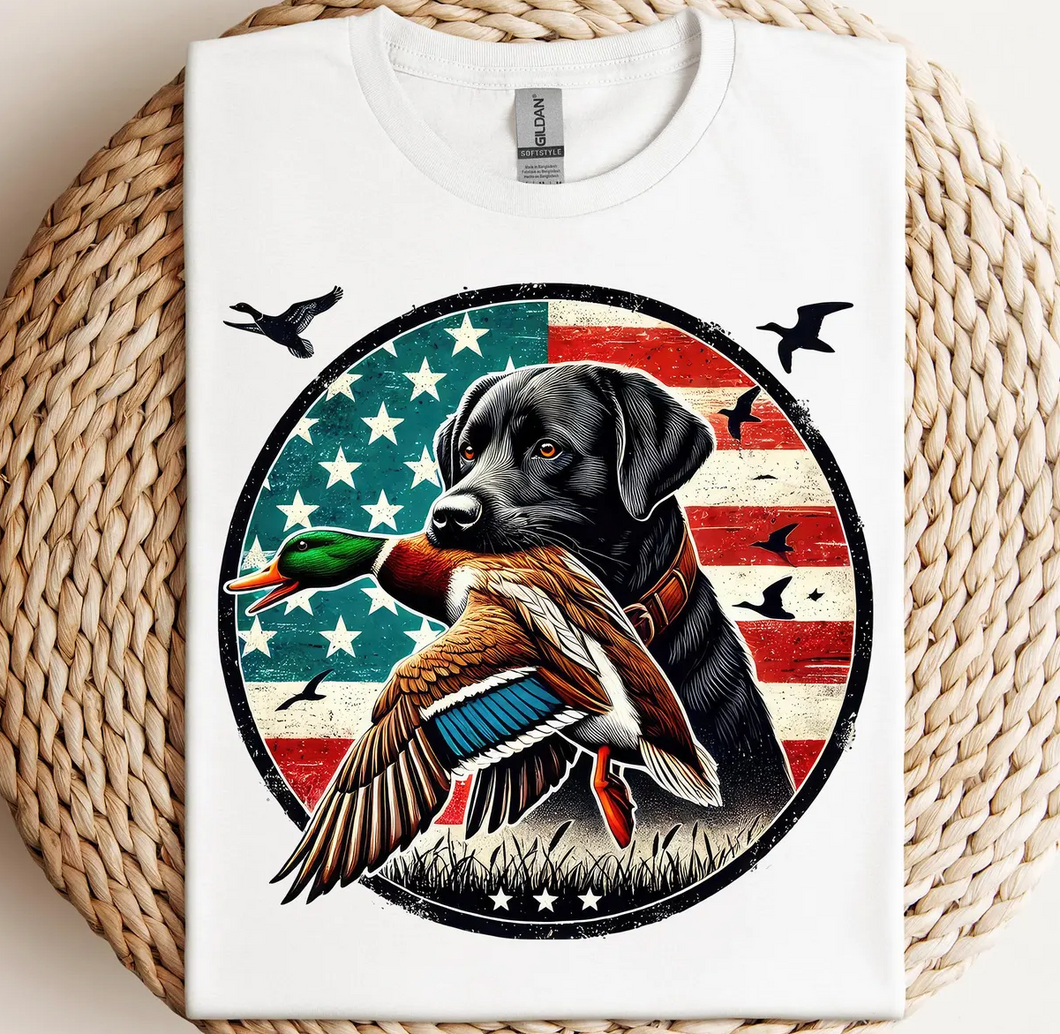 American Flag Dog with Duck