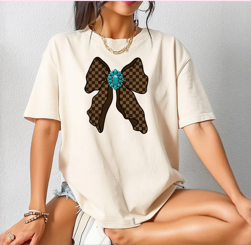 Checkered Teal Bow